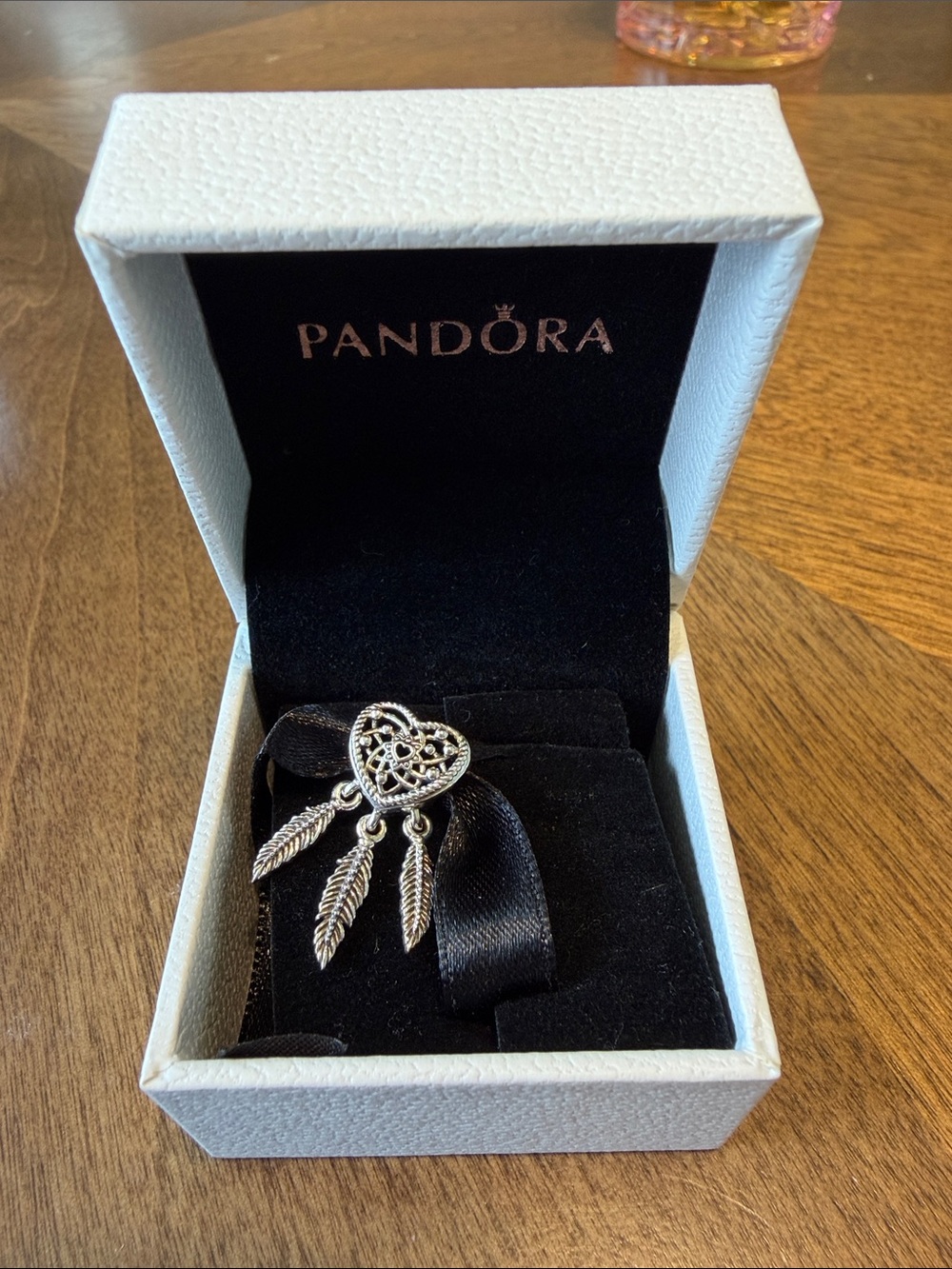 Pandora Silver Heart Dreamcatcher Charm with Feather Drops (retired)